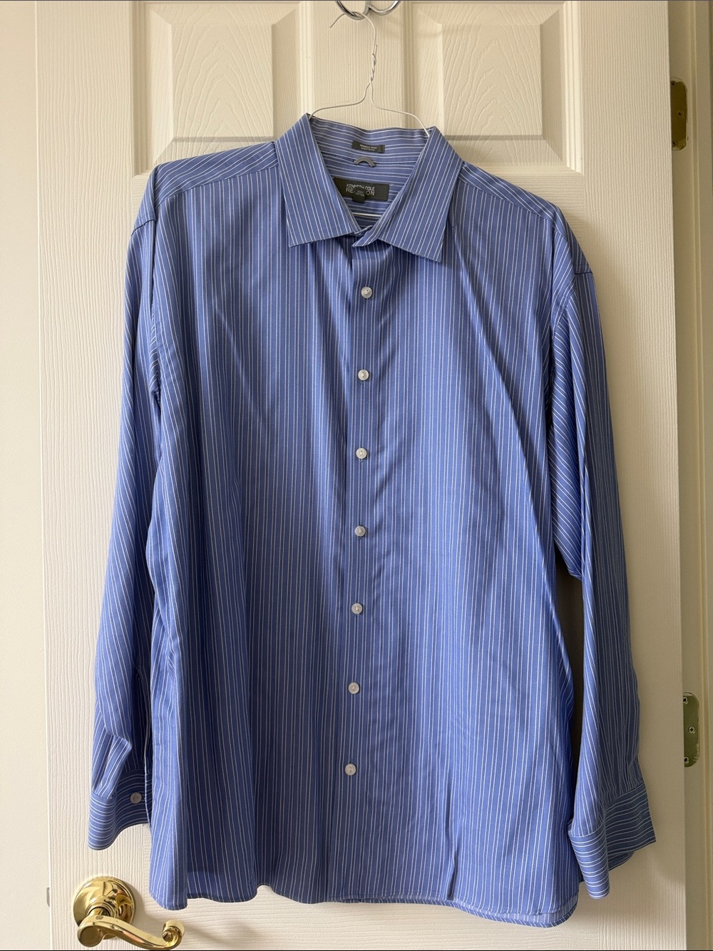 Kenneth Cole Men's Light Blue Pinstripe Dress Shirt
